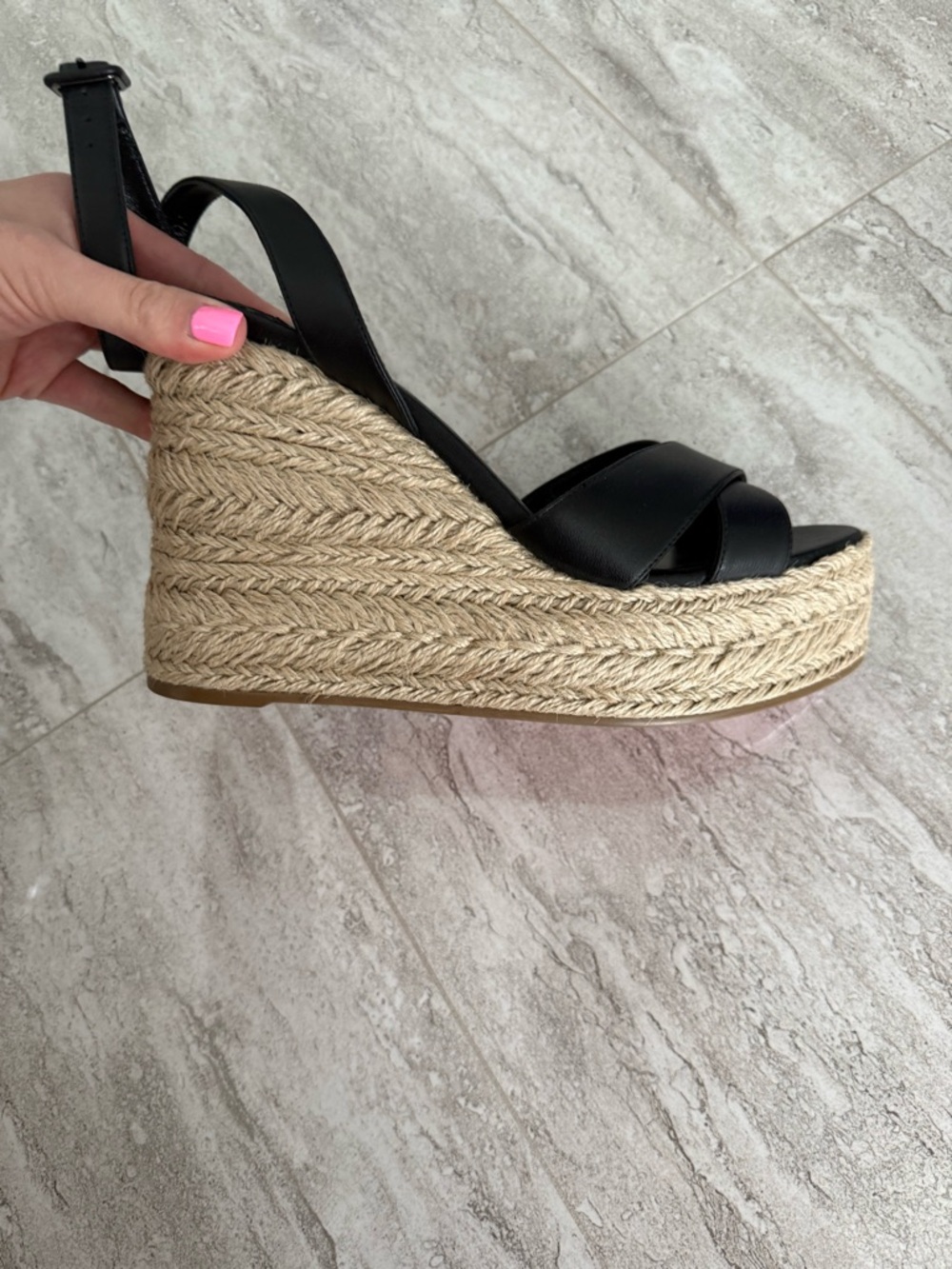 Christian Louboutin Black Leather Espadrille Wedge Sandals - Picture 12 of 13